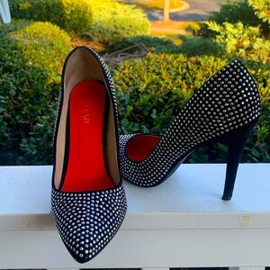 TAMAR Black and Silver Studded Pumps